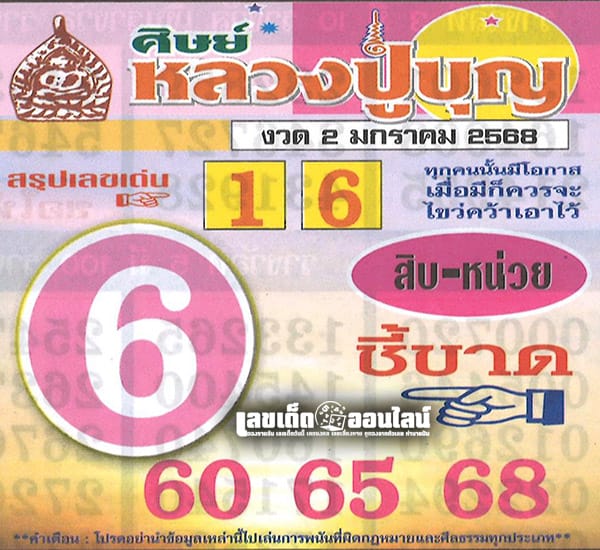 เลขหลวงปู่บุญ 2 1 68-''Luang Pu Bun's number 2 1 68''