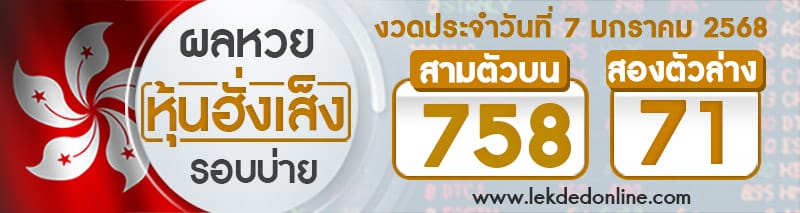 ผลหวยหุ้นฮั่งเส็งรอบบ่าย 7/01/68-''Hang Seng stock lottery results, afternoon round 7/01/68''