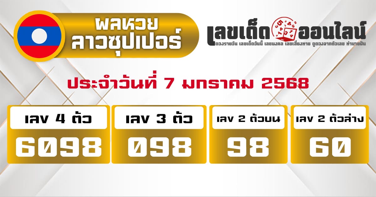 ผลหวยลาวซุปเปอร์ 7/01/68-''Lao Super Lottery results 7/01/68''