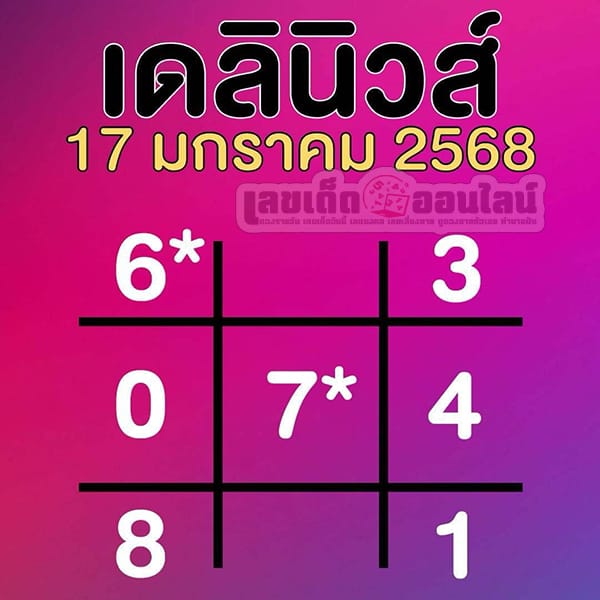 เลขเดลินิวส์ 17 1 68-"Daily News number 17 1 68"