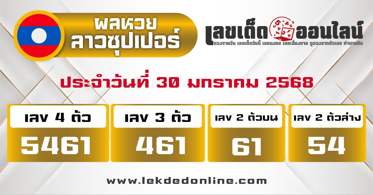 ผลหวยลาวซุปเปอร์ 30/01/68 - " lao-super-lottery -results"