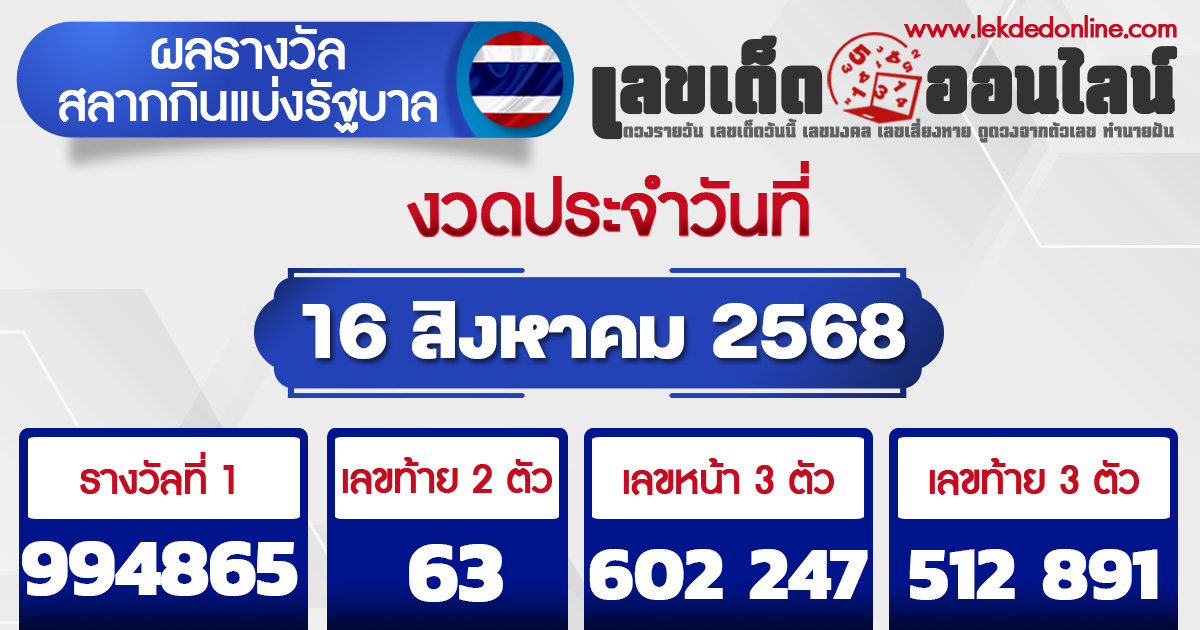 ตรวจหวย 16/8/68