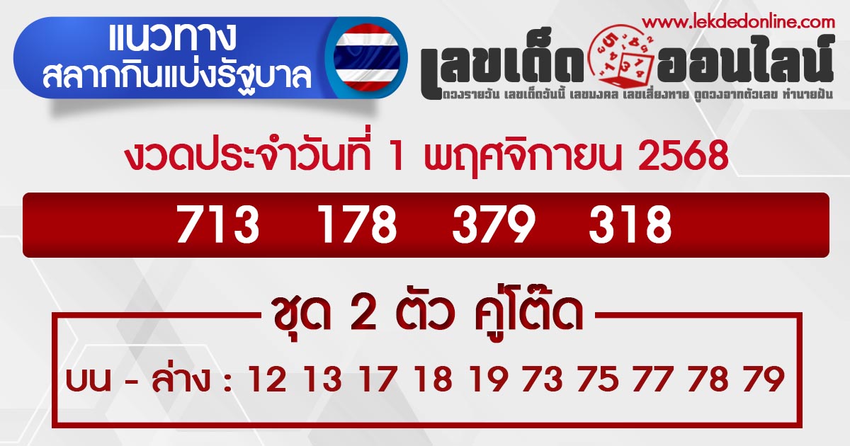 รูปภาพแนวทางหวยรัฐบาล 1 พ.ย. 68 ของ lekdedonline