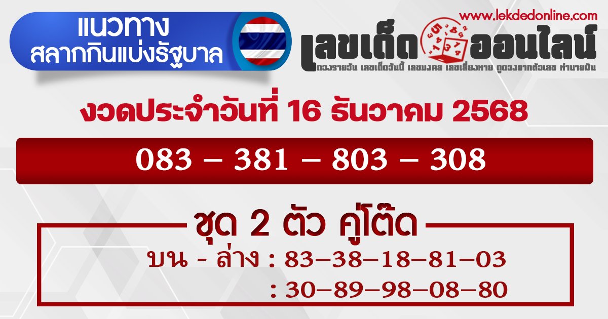แนวทางหวยรัฐบาล 16/12/2568